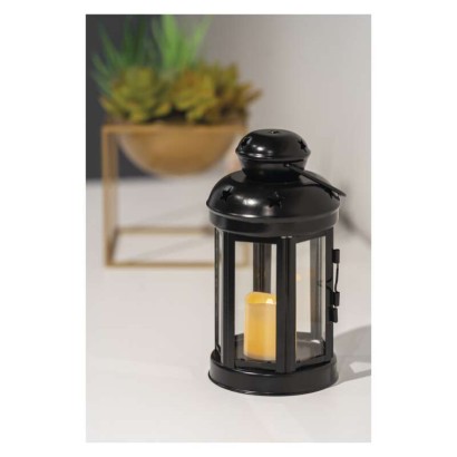 LED lucerna černá, kulatá, 18,5 cm, 1x CR2032, vnitřní, vintage, časovač