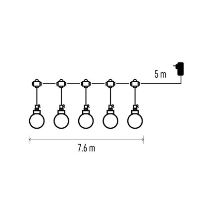 LED světelný řetěz – 20x párty žárovky, 7,6 m, venkovní i vnitřní, teplá bílá