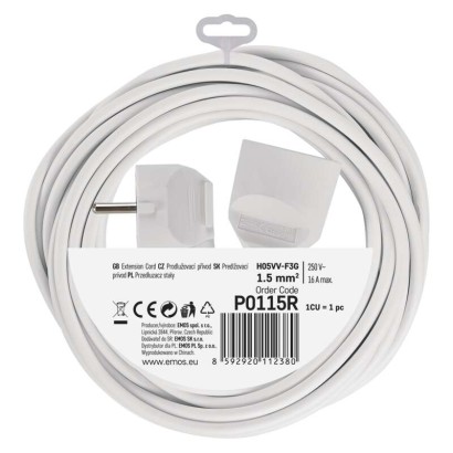 Prodlužovací kabel 5 m / 1 zásuvka / bílý / PVC / 1,5 mm2