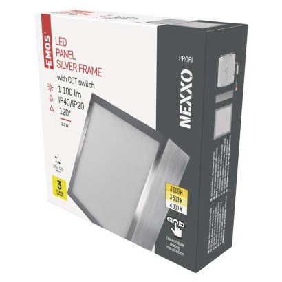 LED přisazené svítidlo NEXXO, čtvercové, stříbrné, 12,5W, se změnou CCT