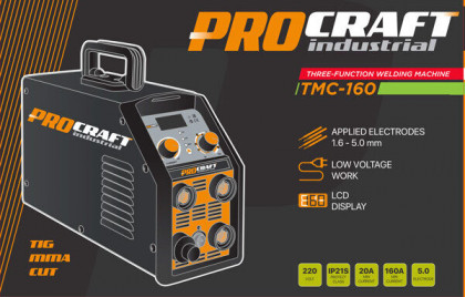 PROCRAFT TMC-160 Svařecí multifunkční stroj TIG/CUT/MMA 20-160A