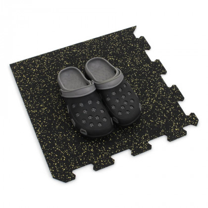 Černo-žlutá gumová modulová puzzle dlažba (roh) FLOMA IceFlo SF1100 - 100 x 100 x 1 cm