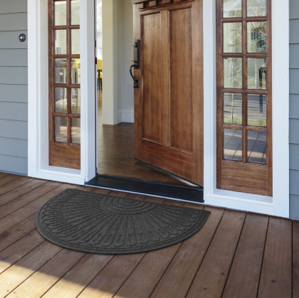 Černá textilní gumová čistící půlkruhová vstupní rohož FLOMA Contours - 60 x 90 x 1,1 cm