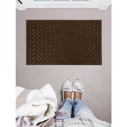 Hnědá textilní gumová čistící vstupní rohož FLOMA Rounds - 50 x 80 x 1,1 cm
