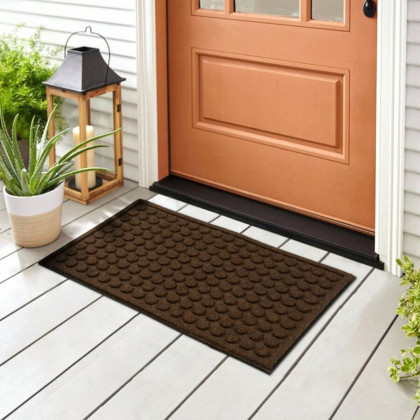 Hnědá textilní gumová čistící vstupní rohož FLOMA Rounds - 50 x 80 x 1,1 cm