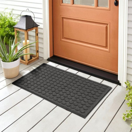 Šedá textilní gumová čistící vstupní rohož FLOMA Rounds - 50 x 80 x 1,1 cm