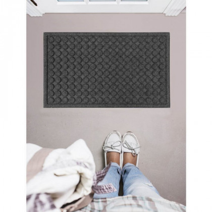 Šedá textilní gumová čistící vstupní rohož FLOMA Rounds - 50 x 80 x 1,1 cm