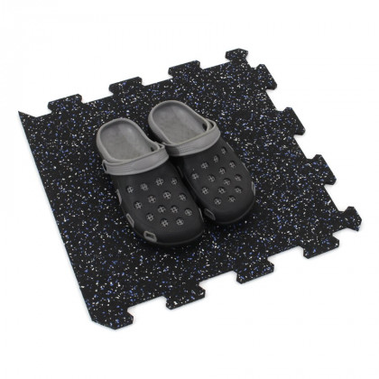 Černo-bílo-modrá gumová modulová puzzle dlažba (okraj) FLOMA FitFlo SF1050 - 100 x 100 x 1 cm