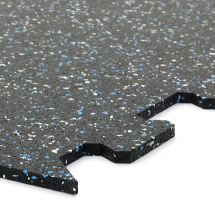 Černo-bílo-modrá gumová modulová puzzle dlažba (okraj) FLOMA FitFlo SF1050 - 50 x 50 x 1,6 cm