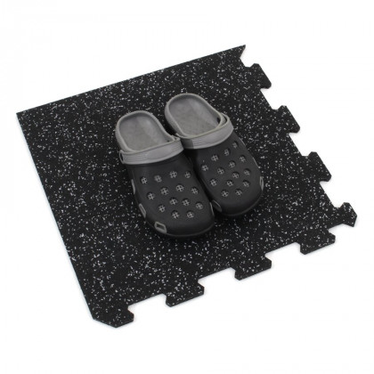 Černo-šedá gumová modulová puzzle dlažba (roh) FLOMA IceFlo SF1100 - 100 x 100 x 1,6 cm