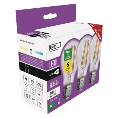 LED žárovka Filament A60 / E27 / 3,8 W (60 W) / 806 lm / neutrální bílá