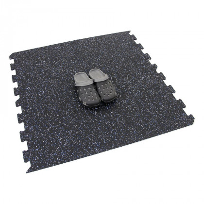 Černo-bílo-modrá gumová modulová puzzle dlažba (okraj) FLOMA IceFlo SF1100 - 100 x 100 x 1 cm