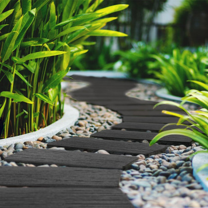 Šedý gumový zahradní nášlap FLOMA Wood (dřevo) - 26 x 60 x 1,7 cm