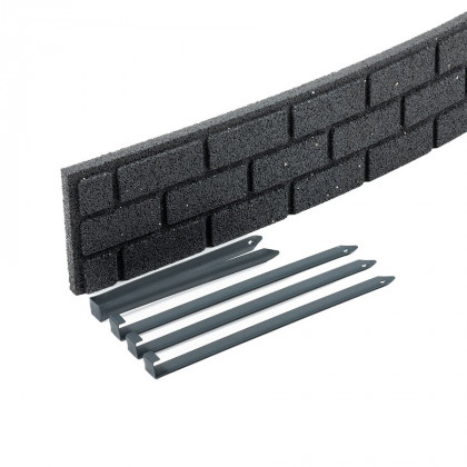 Šedý gumový zahradní obrubník FLOMA Bricks - 120 x 2 x 9 cm