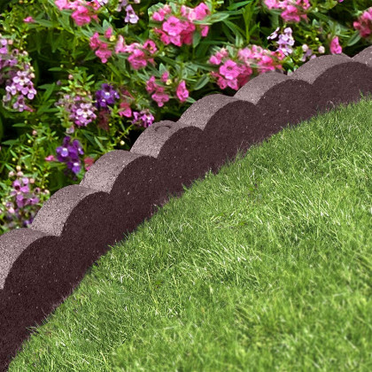 Světle hnědý gumový zahradní obrubník FLOMA Scalloped - 120 x 5 x 10 cm