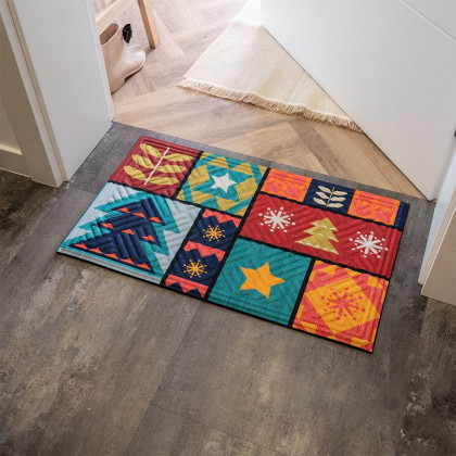 Textilní gumová čistící vnitřní vstupní rohož FLOMA Colorful Xmas - 45 x 75 x 1,1 cm