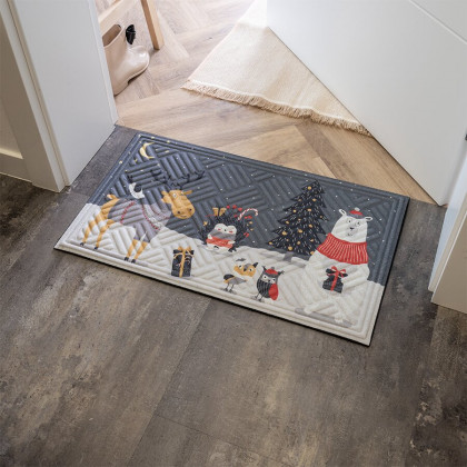 Textilní gumová čistící vnitřní vstupní rohož FLOMA Night Xmas Party - 45 x 75 x 1,1 cm