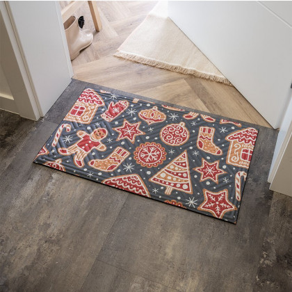 Textilní gumová čistící vnitřní vstupní rohož FLOMA Cookie Mania - 45 x 75 x 1,1 cm