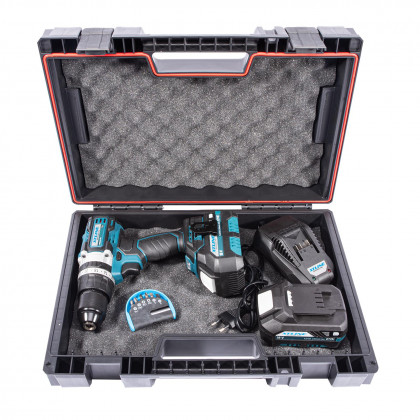 Aku vrtačka s příklepem bezuhlíková 18 V, 70 Nm + 2 baterie 5.0 Ah + nabíječka 3.5 A + box