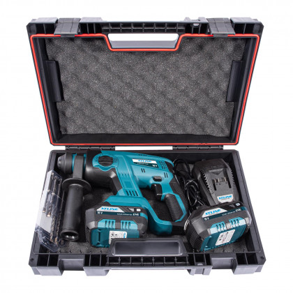 Aku kladivo SDS PLUS + 2 baterie 5.0 Ah + sada vrtáků + nabíječka 3.5 A + box