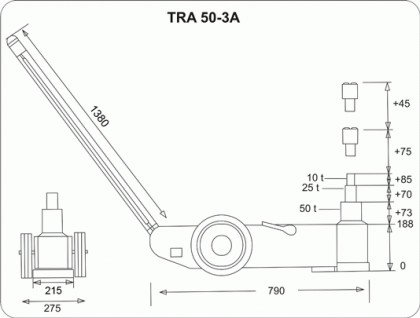 Pneumatický pojízdný zvedák 50t/25t/10t (BR50-3A) - TRA50-3A