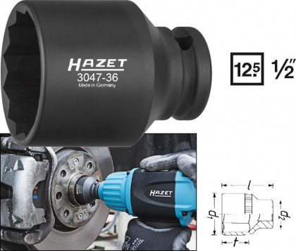 Kovaný vnitřní nástrčný klíč 1/2" dvanáctihranný 36mm Hazet 3047-36 - HA190683