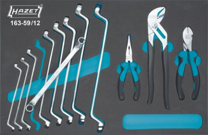 Sada nářadí, oboustranné očkové klíče, kleště 163-59/12 Hazet