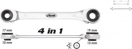 Ráčnový očkový klíč oboustranný 4 v 1 - V2705