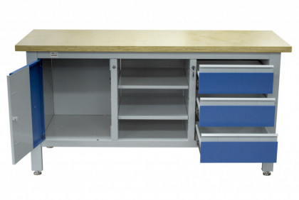 Pracovní stůl se třemi zásuvkami, skříňkou a policí - TSK7513-L