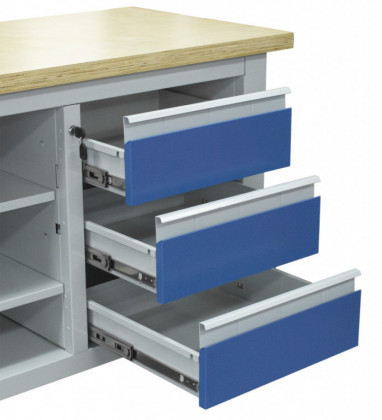 Pracovní stůl se třemi zásuvkami, skříňkou a policí - TSK7513-L