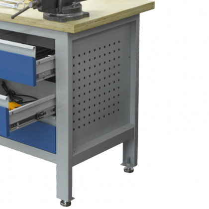 Pracovní stůl se třemi zásuvkami, skříňkou a policí - TSK7513-L