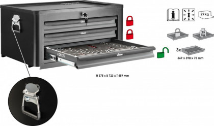 Nasazovací kufr pro dílenský vozík VIGOR 1000 se 3 zásuvkami, šedý, prázdný  - V1902