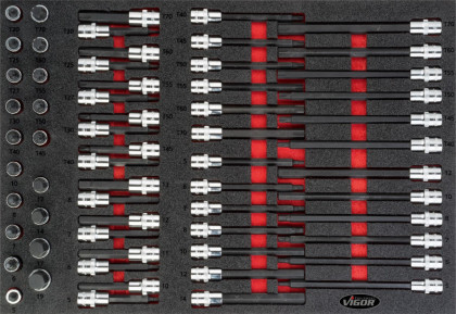 Sortiment nástrčných hlavic TORX® a HEX 62 dílů ve vložce do dílenských vozíků 1/2" - V4727