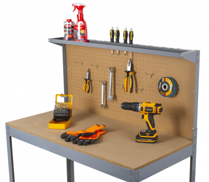 Pracovní dílenský stůl ECONOMY s děrovanou deskou a úložným prostorem - WT4300