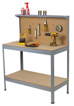 Pracovní dílenský stůl ECONOMY s děrovanou deskou a úložným prostorem - WT4300