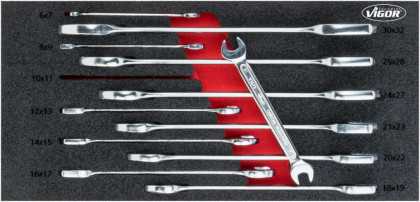 Sada dvojitých plochých klíčů 12 dílů ve vložce do dílenských vozíků - V6721