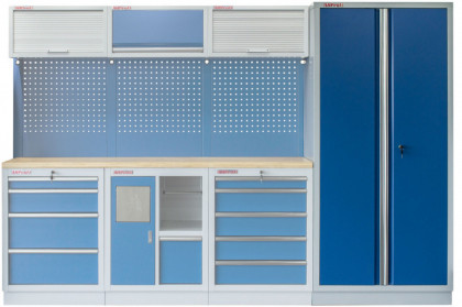 Celokovová široká dílenská skříň PROFI BLUE 915x458x2000 mm - MTGB1336