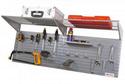 Děrovaná deska včetně dvou polic a příslušenství 1200 x 380 x 16mm - AL8030