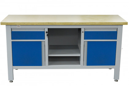 Pracovní stůl se dvěma zásuvkami, se dvěma skřínkami a policí - TSK7522-L