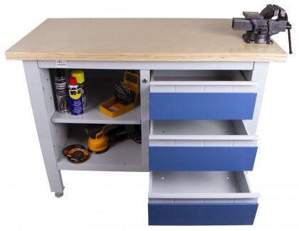 Pracovní stůl se třemi zásuvkami a policí - TSK5403-L