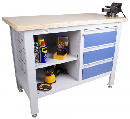 Pracovní stůl se třemi zásuvkami a policí - TSK5403-L