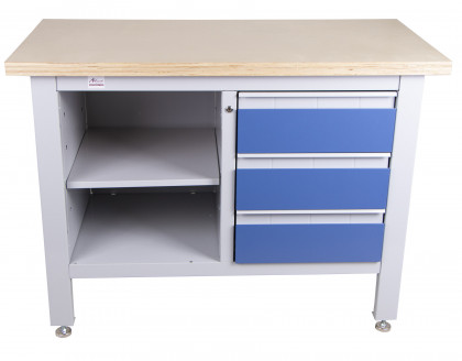 Pracovní stůl se třemi zásuvkami a policí - TSK5403-L