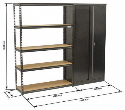 Regálový systém s dílenskou skříní, 2 díly - AH1003