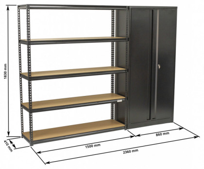 Regálový systém s dílenskou skříní, 2 díly - AH1004
