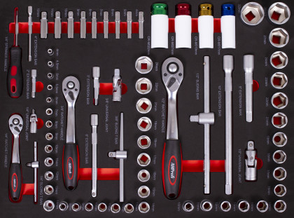Gola sada v pěnové výplni do dílenského vozíku, 74 dílů - AH12399