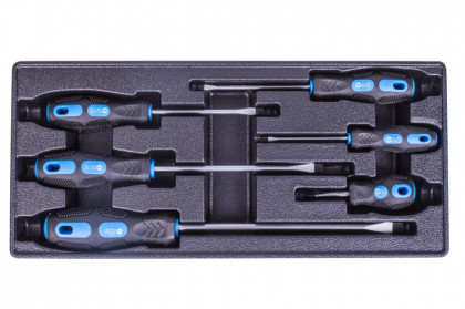 Sada plochých šroubováků ve výplni do dílenského vozíku, 6 dílů - VV006PS01