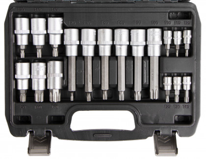 Hlavice s bity TORX 18 ks 1/2" a 1/4" v kovovém boxu - AH121801