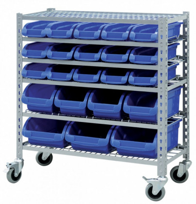 Pojízdný kovový policový regál s plastovými boxy 22 ks, 6 polic (6/22) - SBRHD2251