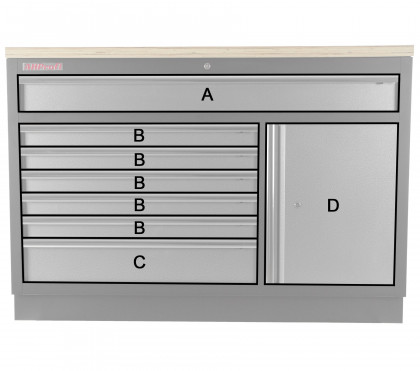 Celokovová široká dílenská skříňka PROFI, 7 zásuvek, skříňka - TGC1371