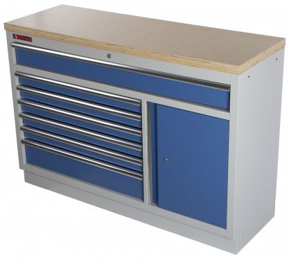 Celokovová široká dílenská skříňka PROFI BLUE, 7 zásuvek, skříňka - MTGC1371